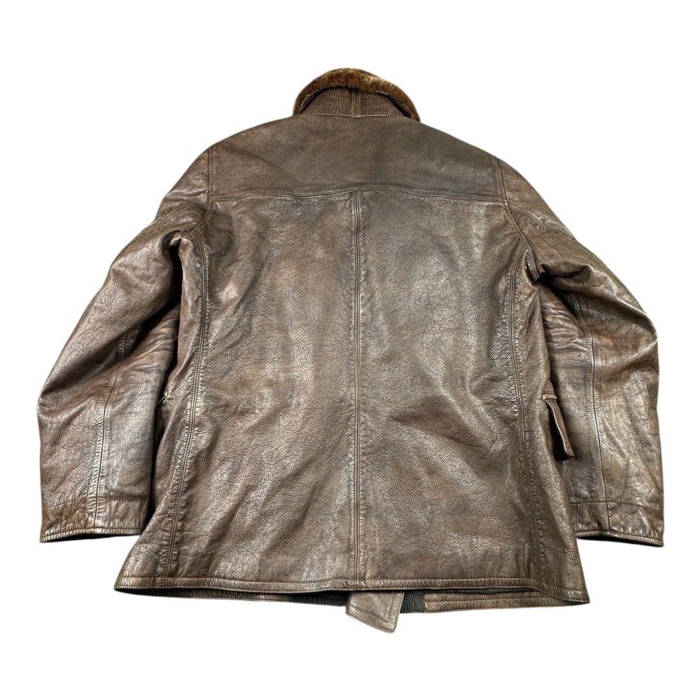 RRL Ralph Lauren Leather Double Breasted Moto Antiqued Fur jacket Size Large NWT - Picture 2 of 8